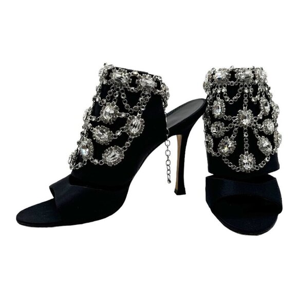 Manolo Blahnik Satin Crystal Embellished Sandal Heels - Picture 4 of 14